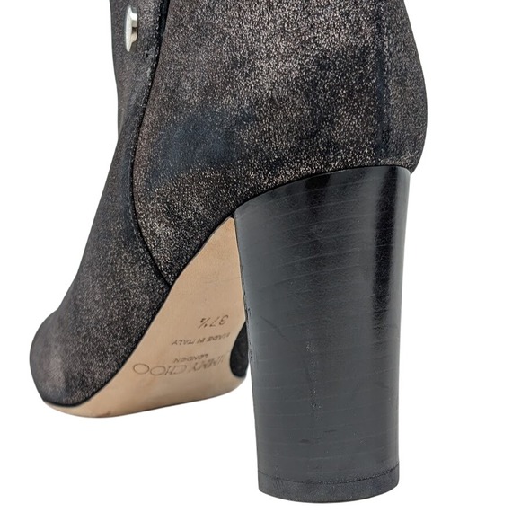 Jimmy Choo Dayno 85 Glitter Suede Ankle Boots Black Silver Snaps IT 37.5 US 7.5 - Picture 6 of 12